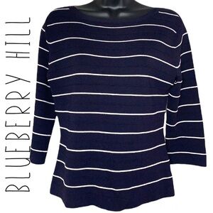 Blueberry Hill Navy Blue/White Striped Knitted sweater Size L
